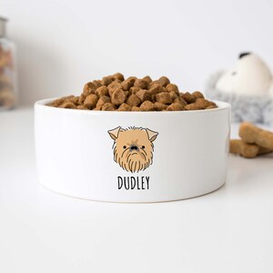 Cute Brussels Griffon dog bowl with name, ceramic pet food dish