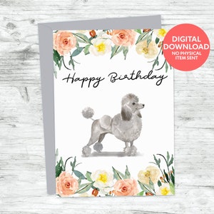 Poodle dog happy birthday blank downloadable card