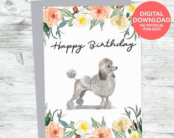 Poodle dog happy birthday blank downloadable card