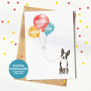 Cartão de Dia dos Pais do Boston Terrier, Cartão de Pai de Cachorro, download digital, cartão de felicitações para impressão, imprima você mesmo em casa