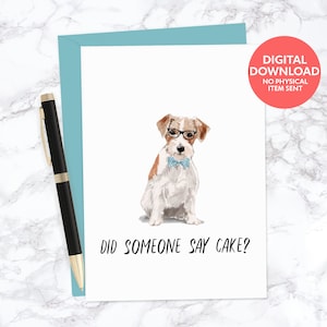 Cartões de aniversário engraçados com cachorro Jack Russell, cartão de felicitações em branco, cartões para impressão, download digital