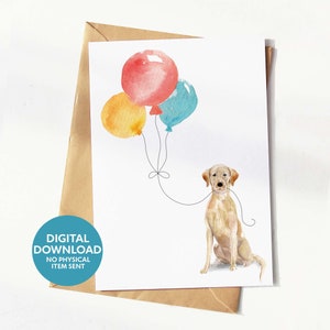 Afdrukbare Labrador-verjaardagskaart, wenskaart voor hondenliefhebber, digitale download, zelf thuis afdrukken