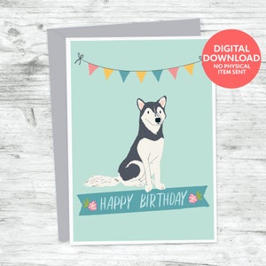 Tarjeta de cumpleaños de perro husky
