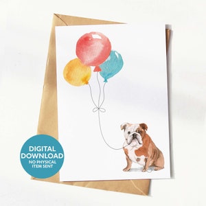 Carte d'anniversaire imprimable bouledogue anglais, carte de voeux pour amoureux des chiens, téléchargement numérique, imprimez-vous à la maison