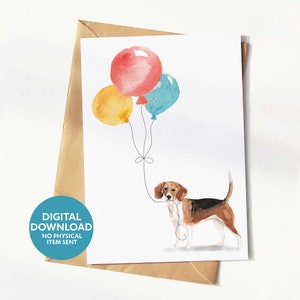 Beagle Hundekarte, Geburtstagskarte für Hundeliebhaber, Grußkarte zum selbst ausdrucken, digitaler Download, zu Hause ausdrucken