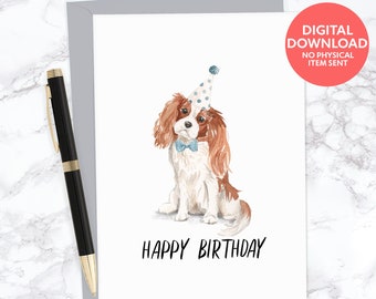 Cavalier King Charles printable birthday card for dog lover