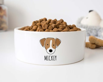 Jack Russell dog bowl with name, ceramic pet food dish