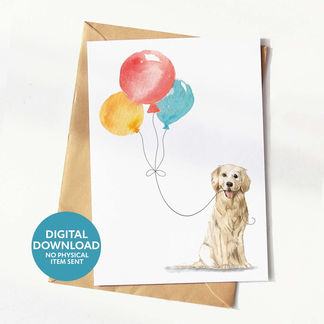 Printable Golden Retriever Birthday Card, Greeting Card for Dog Lover ...