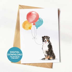 Cartão Bernese Mountain Dog, cartão de aniversário para amantes de cães, cartão de felicitações para impressão, download digital, imprima você mesmo em casa