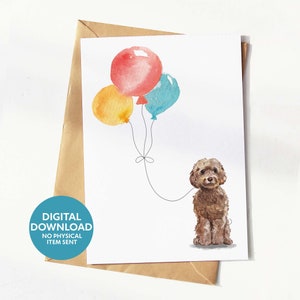 Druckbare Geburtstagskarte Cockapoo, Grußkarte für Hundeliebhaber, digitaler Download, drucken Sie sich zu Hause aus