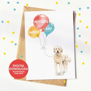 Tarjeta del Día de la Madre con un Goldendoodle, tarjeta para la mamá de un perro Goldendoodle, descarga digital instantánea, tarjeta de felicitación imprimible, imprímela tú mismo en casa