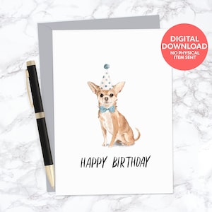 Tarjeta de felicitación de cumpleaños imprimible en blanco para amantes de los chihuahuas