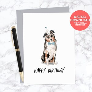 Cartão de feliz aniversário para impressão do pastor australiano para o amante de cães