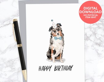 Australian Shepherd printable happy birthday card for dog lover