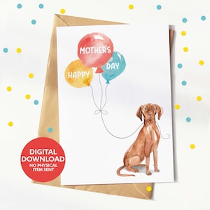 Tarjeta del Día de la Madre de Vizsla, tarjeta para mamá de perro, descarga digital instantánea, tarjeta de felicitación imprimible, imprímela tú mismo en casa