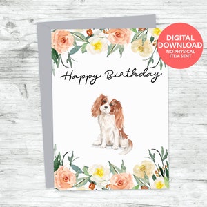 Printable Cavalier King Charles spaniel happy birthday card