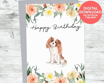 Printable Cavalier King Charles spaniel happy birthday card