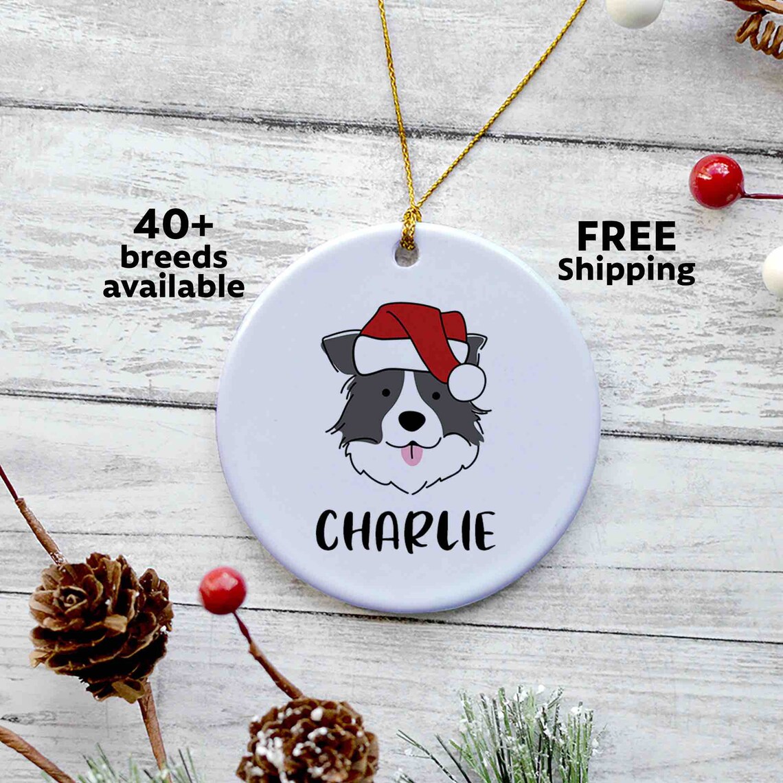 Border Collie Dog Personalized Christmas Ornament | Etsy