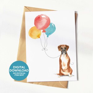 Afdrukbare verjaardagskaart boxerhond, wenskaart voor hondenliefhebber, digitale download, zelf thuis afdrukken