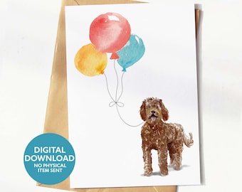 Printable Labradoodle birthday card, greeting card for dog lover, digital download, print yourself at home