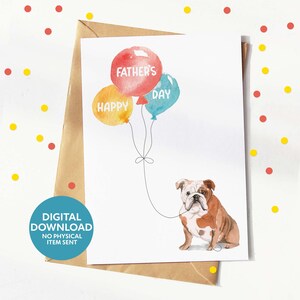 Cartão de dia dos pais do buldogue inglês, cartão de pai de cachorro, download digital, cartão de felicitações para impressão, imprima você mesmo em casa