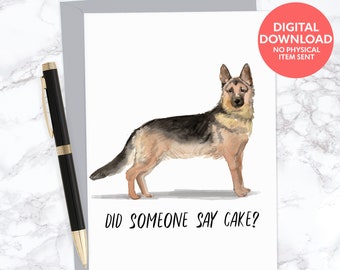 Funny Happy Birthday Card for German Shepherd Dog Lover, Printable Cards, Instant Download