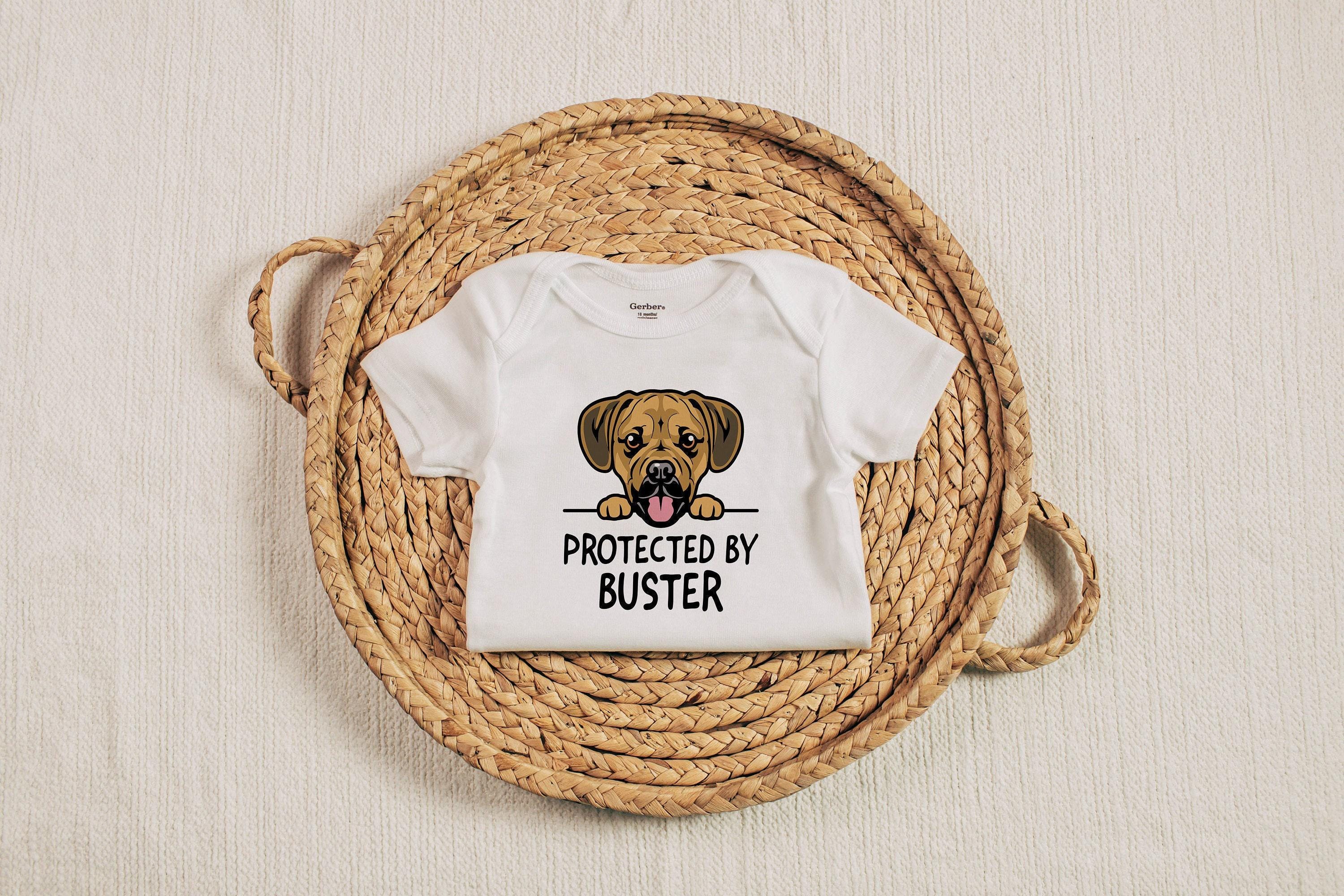 Puggle Baby Onesie: Protected by Dog Bodysuit, Dog Lover Gift