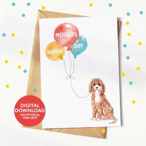 Tarjeta del Día de la Madre con un perro Cavapoo, descarga digital instantánea, tarjeta de felicitación imprimible, imprímela tú mismo en casa
