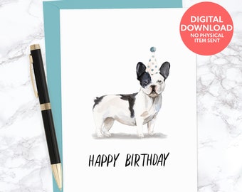 Printable cute birthday card for French Bulldog lover