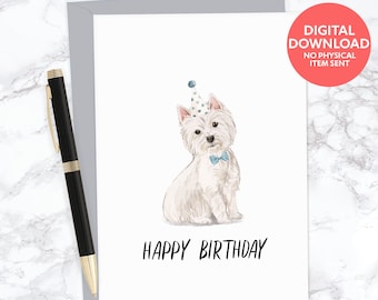 Westie lover printable blank happy birthday greeting card