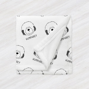 Personalized Old English Sheepdog Blanket, Dog Lover Couch Throw, Minky Baby Blanket, Sherpa Blanket for Pet Owner