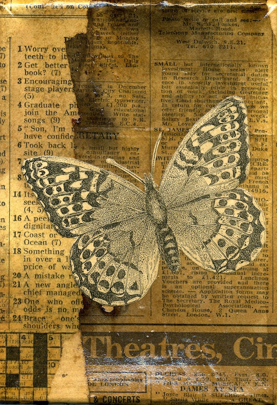 Papillon - Original One-off Artwork, Butterfly on Vintage Papillon - Original One-off Artwork, Butterfly on Vintage