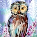 owl painting, owl paintings, painting of an owl, owl art, vertical, canvas, grey, brown, and, cherry blossom, wall art, large, gift, gifts