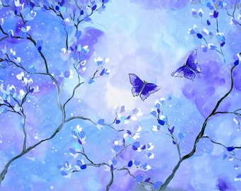 blue and purple painting, blue and purple paintings, blue paintings, purple paintings, purple print, mauve , violet, butterfly print, on art