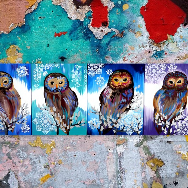 owls, owl present, owl presents, owl gift, owl gifts, owls, boho art, boho, owl gift, owl art, from australia, australian art, paintings,art