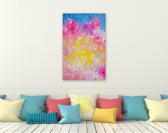 abstract art, abstract painting, abstract paintings, rainbow art, rainbow colored, art, with, bright colours, canvas, big, paintings,36"x24"