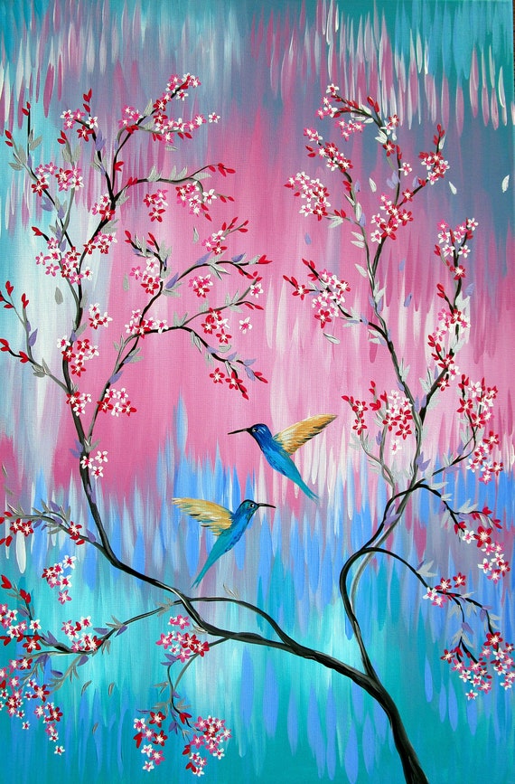 Arte de colores pastel, pintura de color pastel, pintura grande, con rosa y  azul, con agua, con flores, flores japonesas, regalo romántico -  México