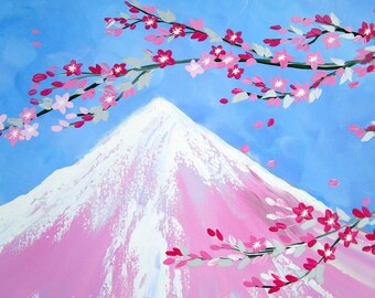 真作　富士山　赤富士Mt.Fuji 額装Japanese painting Amazon.co.jp: Painting Contemporary Japanese Painting