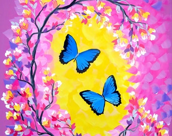 butterfly, butterflies, butterfly art, butterfly painting, butterfly paintings, art with, bright colours, canvas, big, paintings,art,36"x24"