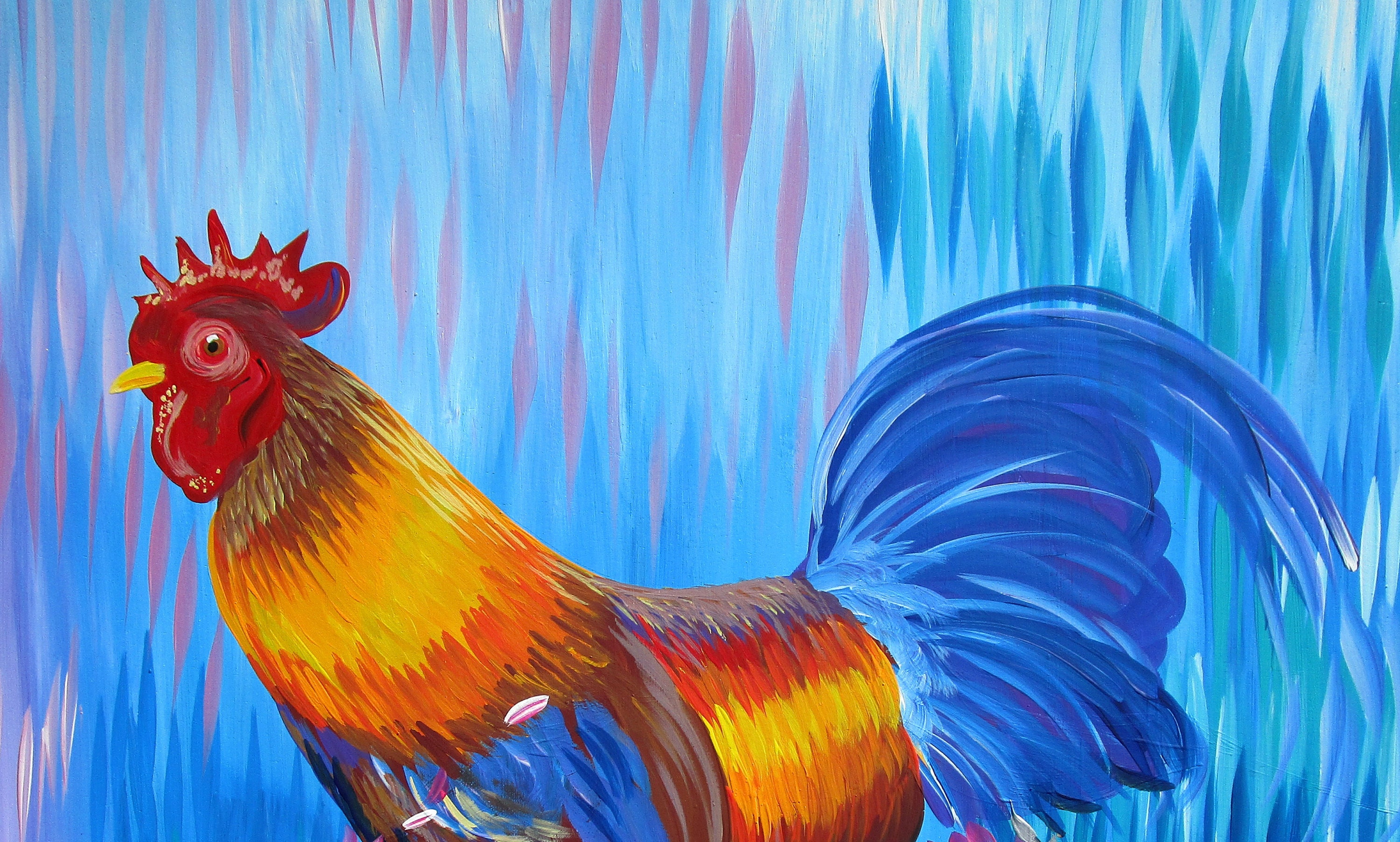 Rooster Roosters Paintings of Roosters Cherry Blossom Etsy