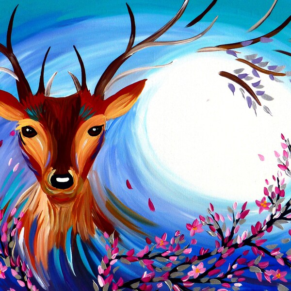 cherry blossom, gifts, deer, gift, paintings, cherry blossom, prints, original, handmade, art, from, australia, australian, on, canvas, stag