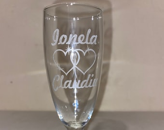 Personalized champagne flute #2. Glass engraving. Personalized glass.