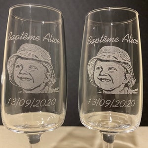 Portrait engraved on glass. Photo engraved on glass. Engraved champagne flute, Wine glass, Engraved whiskey glass, Wedding gift, baptism,