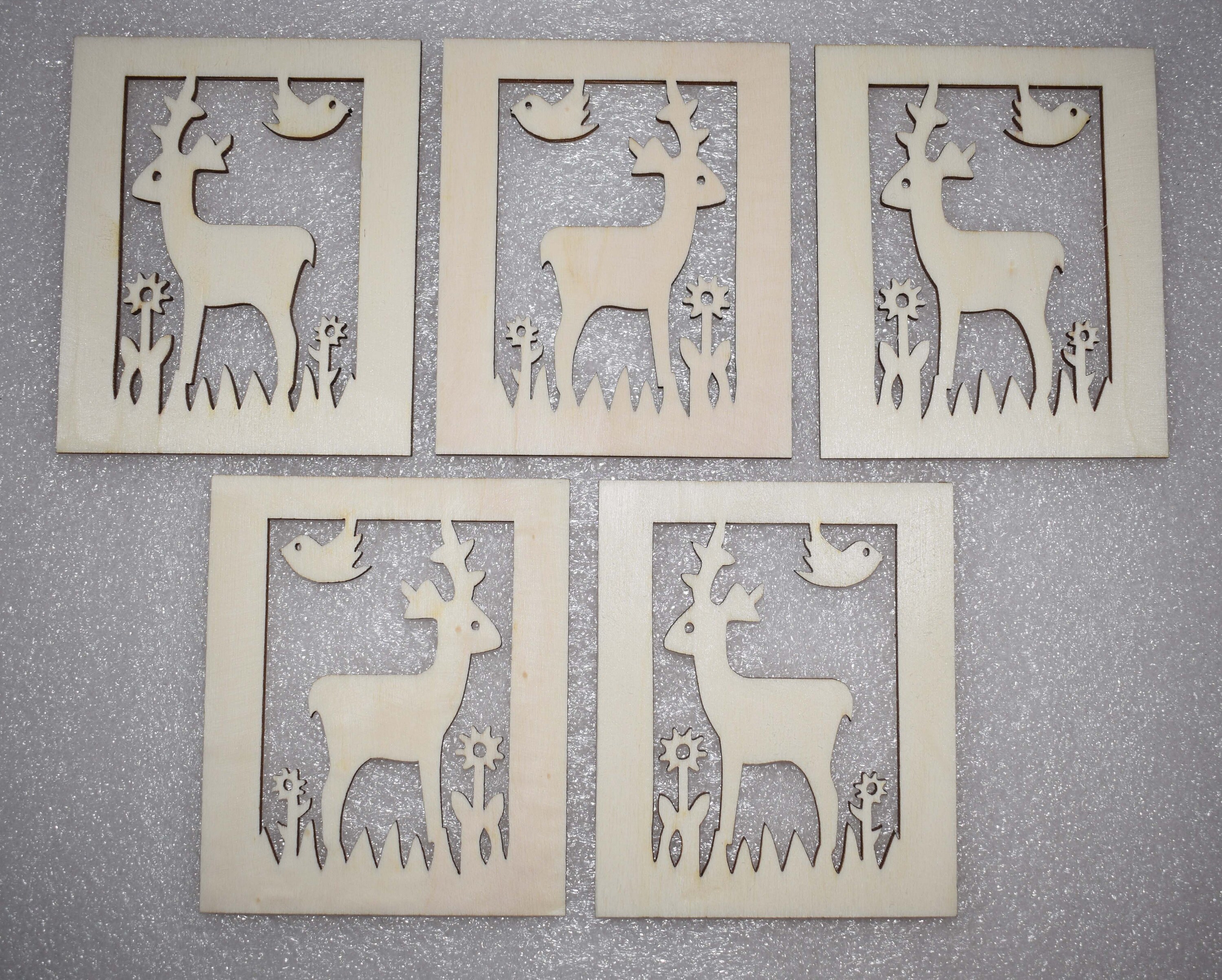 Déco Cerf en Bois Blanc, 5 Pièces
