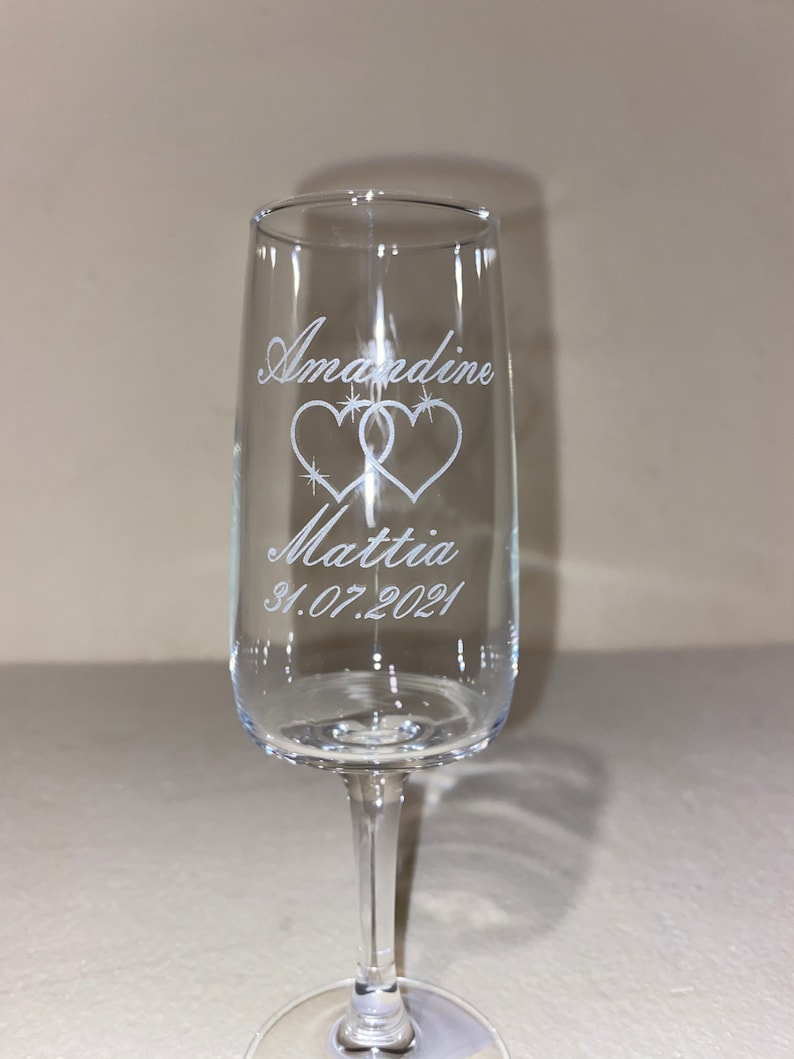 Personalized champagne flute, Engraved glass. image 1