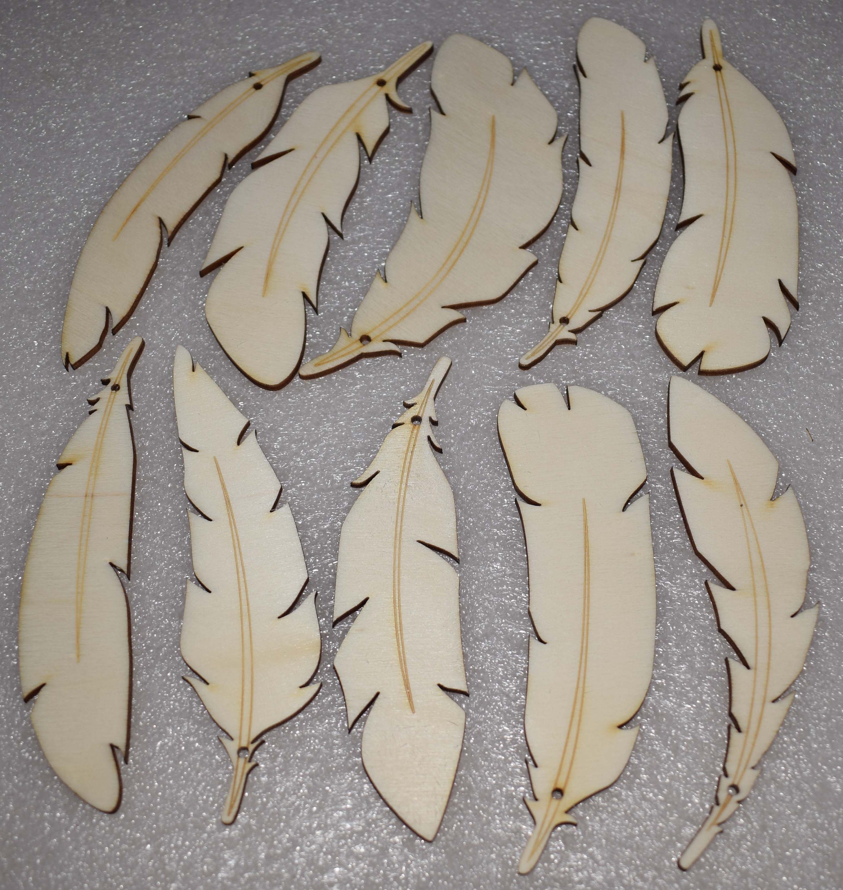 10 Plumes en Bois Blanc avec Gravure