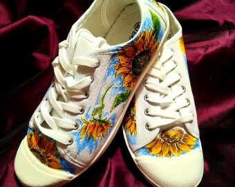 Sunflower Women Sneakers Black Yellow Floral Custom Floral - Etsy