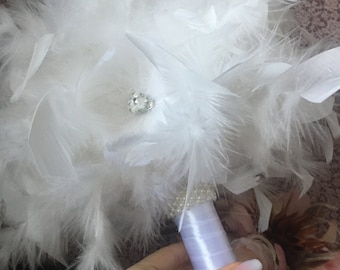White Wedding bouquet, Feather bouquet, Bridal accessory, Gatsby wedding ,Alternative bouquet, Boutonnière, Brooch bouquet, Classic wedding