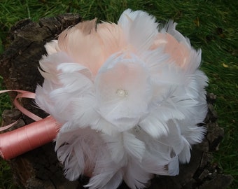 Blush Wedding bouquet, Feather bouquet, White wedding flowers, Vintage bouquet, Gatsby wedding, Feather Pionies, Alternative bouquet