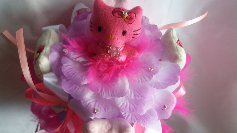 Gift for girl Miniature Plush toys Hello Kitty bouquet Sweet 16gift Beloved Feather Pink bouquet Baby Shower gift,Gift Valentine/'s Day